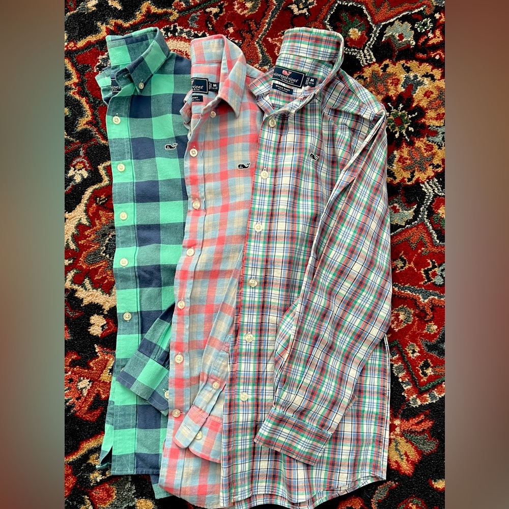 Boys Size Medium (12-14) Vineyard Vines Long Sleeve Button Down Shirts